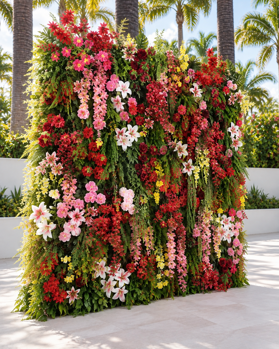 Pink, Red and Dripping Greenery Premium Artificial Flower Wall Backdrops - 347