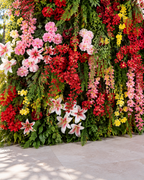 Pink, Red and Dripping Greenery Premium Artificial Flower Wall Backdrops - 347