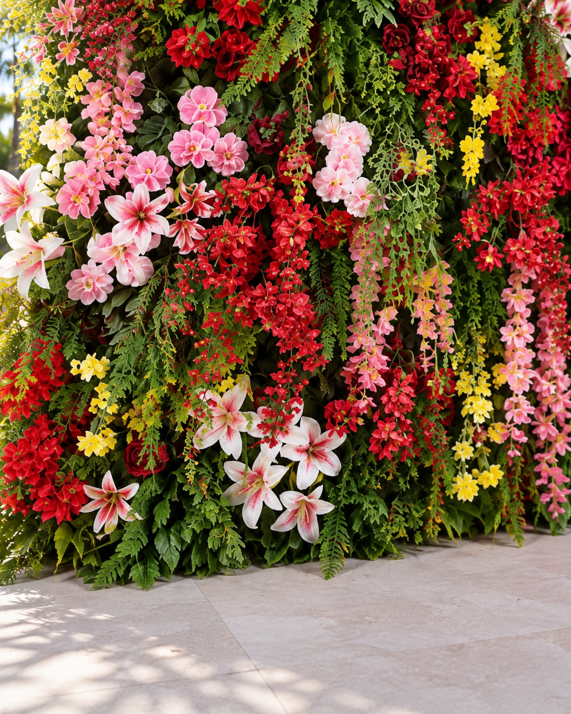 Pink, Red and Dripping Greenery Premium Artificial Flower Wall Backdrops - 347