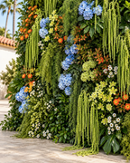 Blue , Orange Greenery Premium Artificial Flower Wall Backdrops - 344