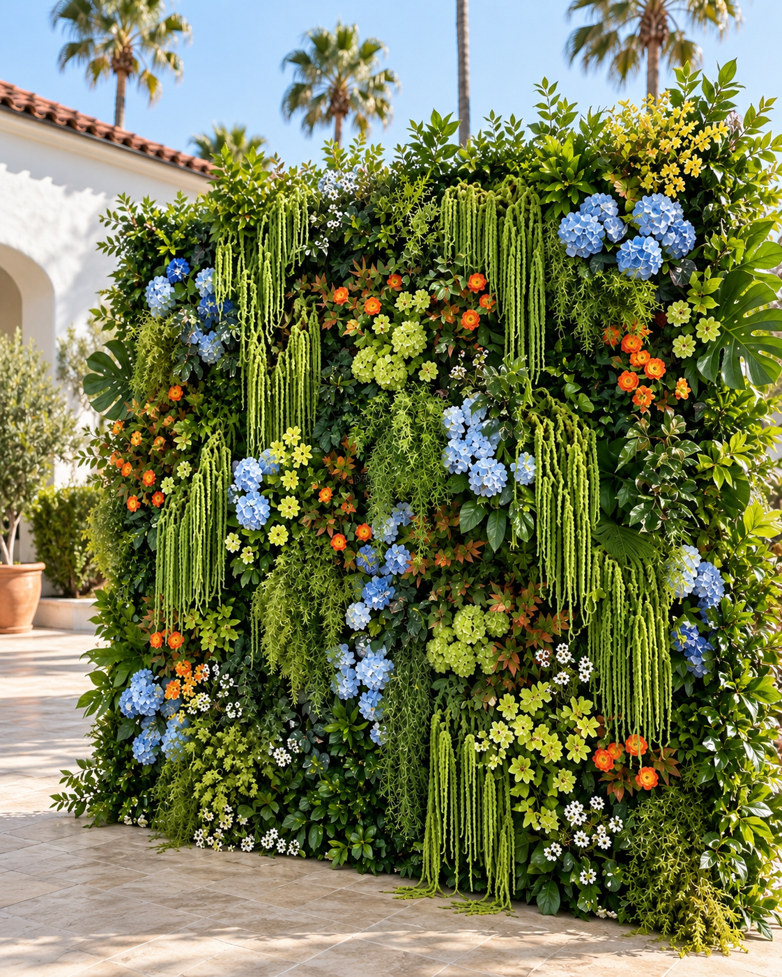 Blue , Orange Greenery Premium Artificial Flower Wall Backdrops - 344