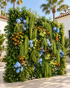 Blue , Orange Greenery Premium Artificial Flower Wall Backdrops - 344