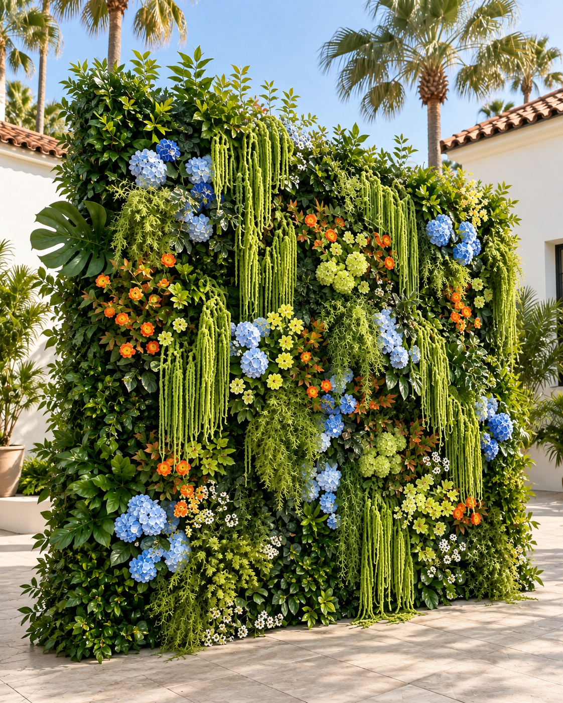 Blue , Orange Greenery Premium Artificial Flower Wall Backdrops - 344