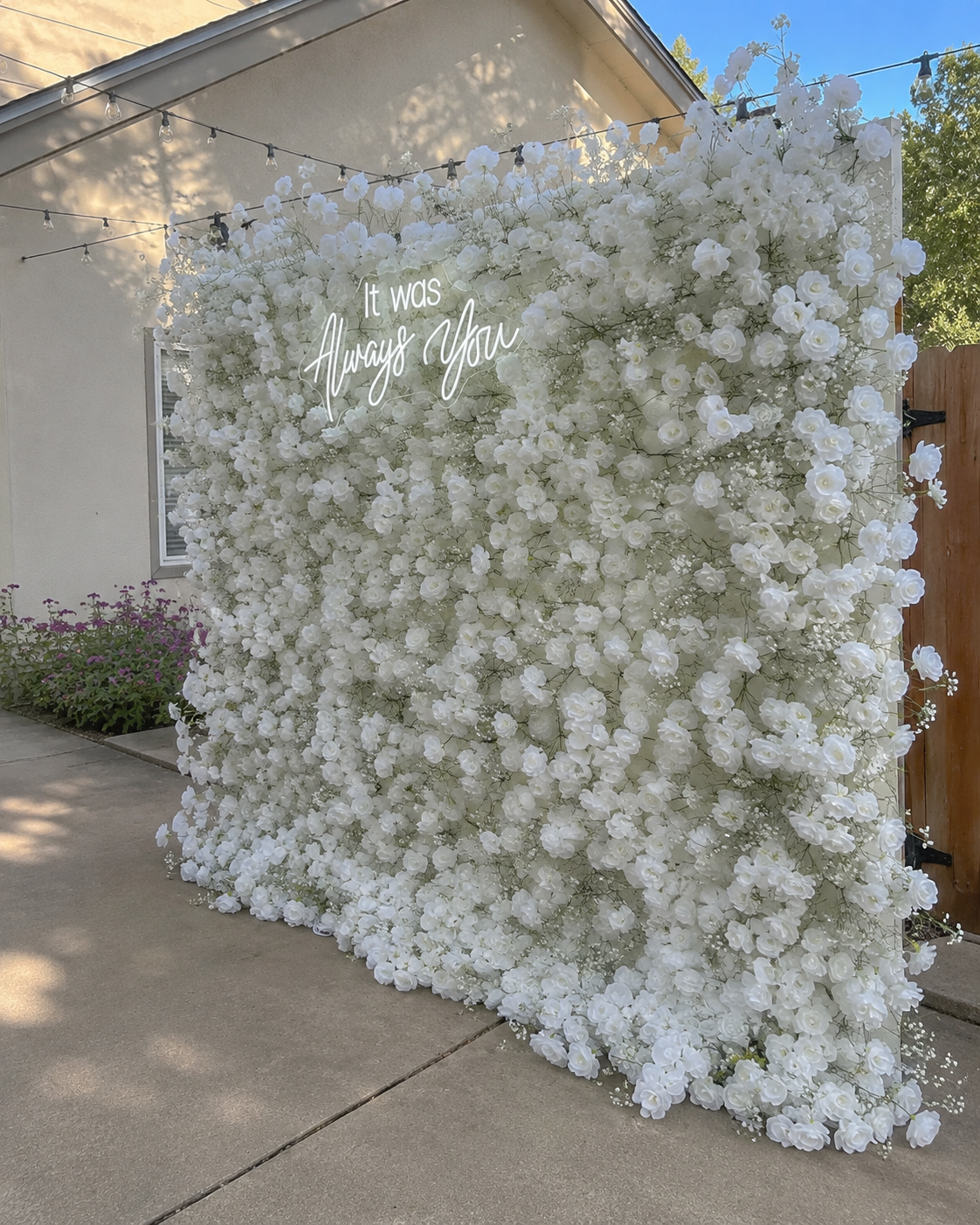 Baby's Breath White Rose Flower Wall - 060