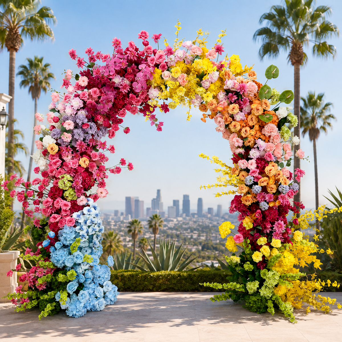 Bright Multi Color Rainbow Rose Premium Artificial Flower Wall Backdrops - 349