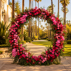 Pink, Red and Greenery Fuscisa Premium Artificial Flower Wall and Backdrops - 339