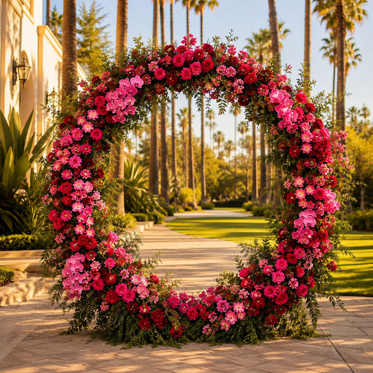 Pink, Red and Greenery Fuscisa Premium Artificial Flower Wall and Backdrops - 339