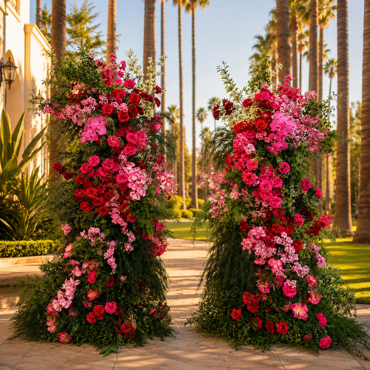 Pink, Red and Greenery Fuscisa Premium Artificial Flower Wall and Backdrops - 339