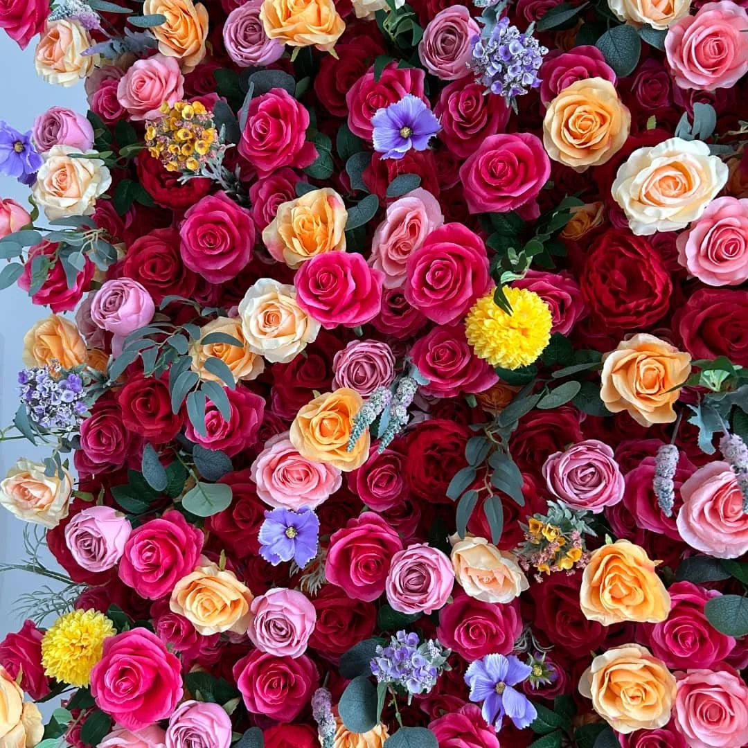 Pink, Orange & Yellow Wild Rose Premium Flower Wall - 121