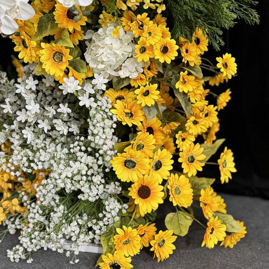 White Babys Breath Sunflower Greenery Premium Artificial Flower Wall Backdrops - 343