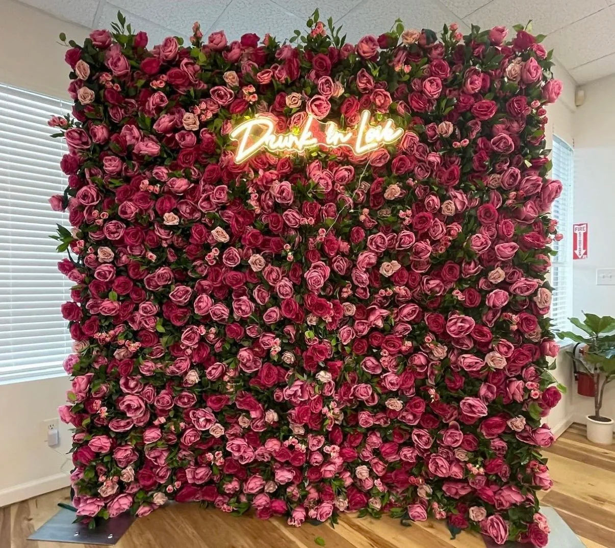 Two Shades of Pink With Greenery Premium Flower Wall - 122