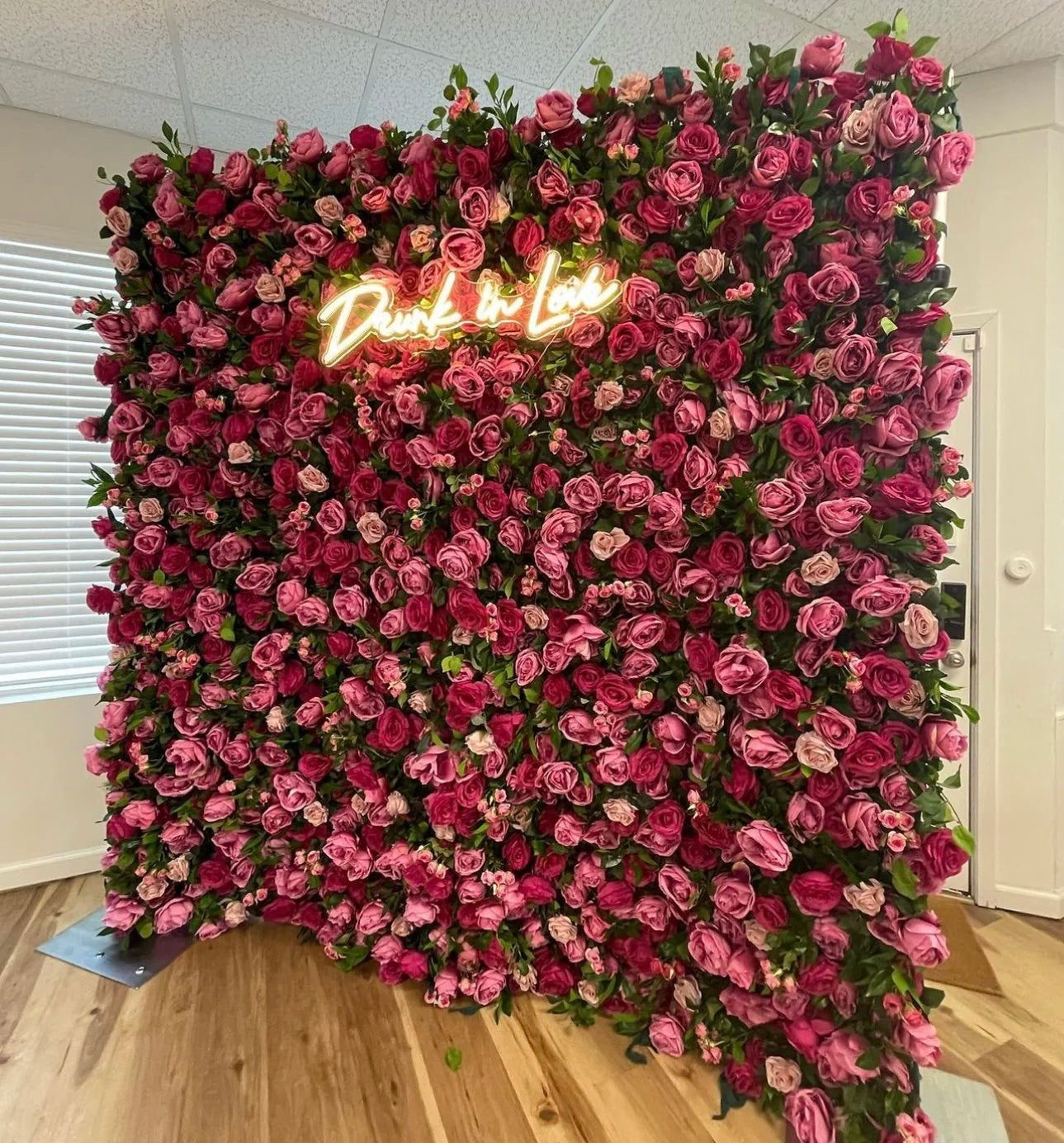Two Shades of Pink With Greenery Premium Flower Wall - 122