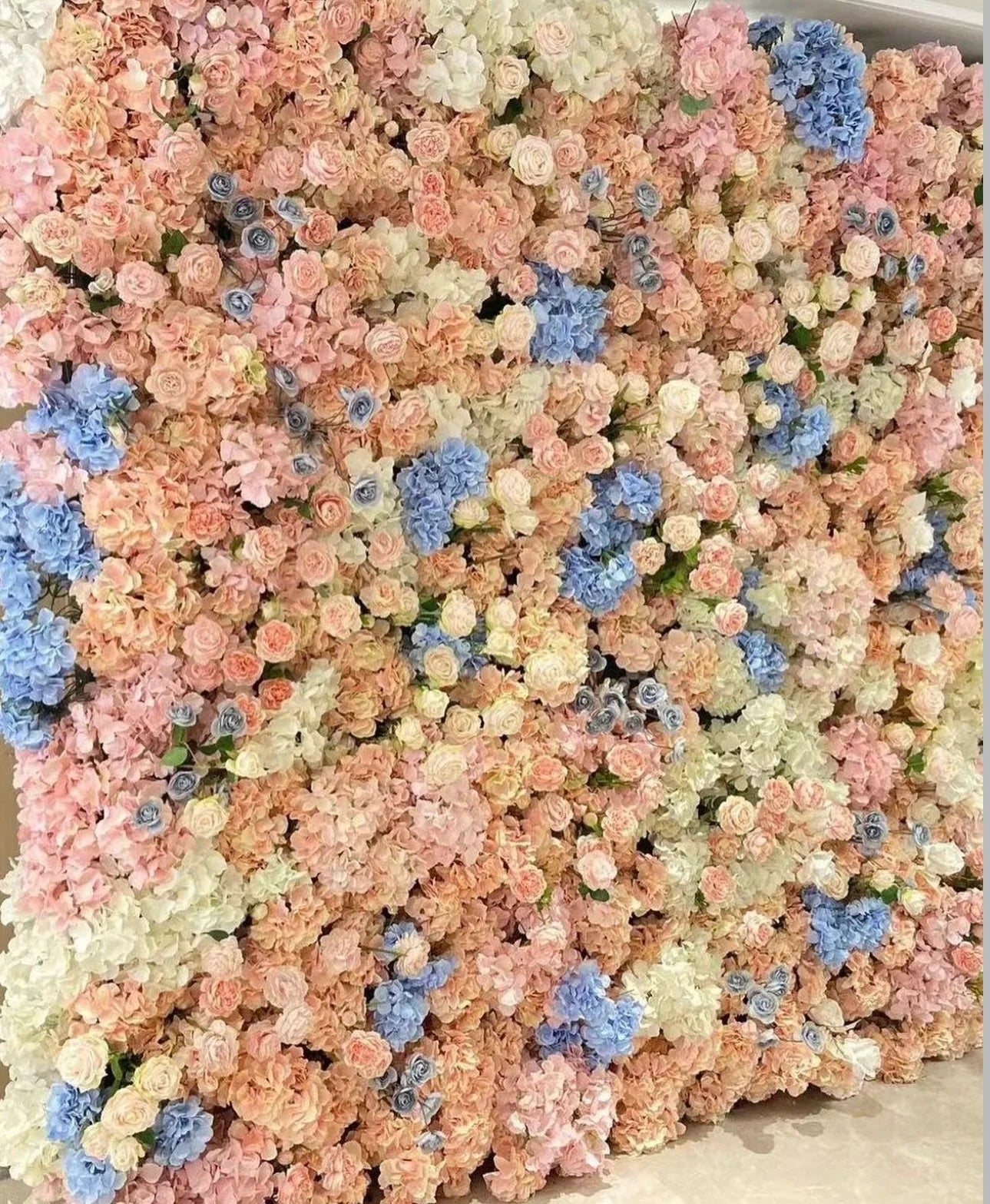 Blue, Cream & Blush Pink Premium Floral Flower Wall - 129