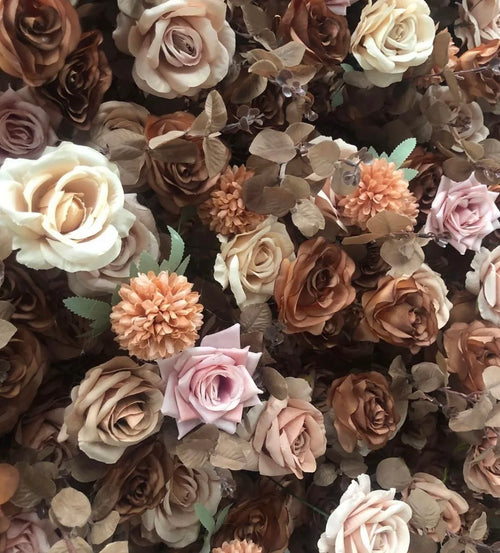Brown, Cream and White Rose Premium Flower Wall - 130