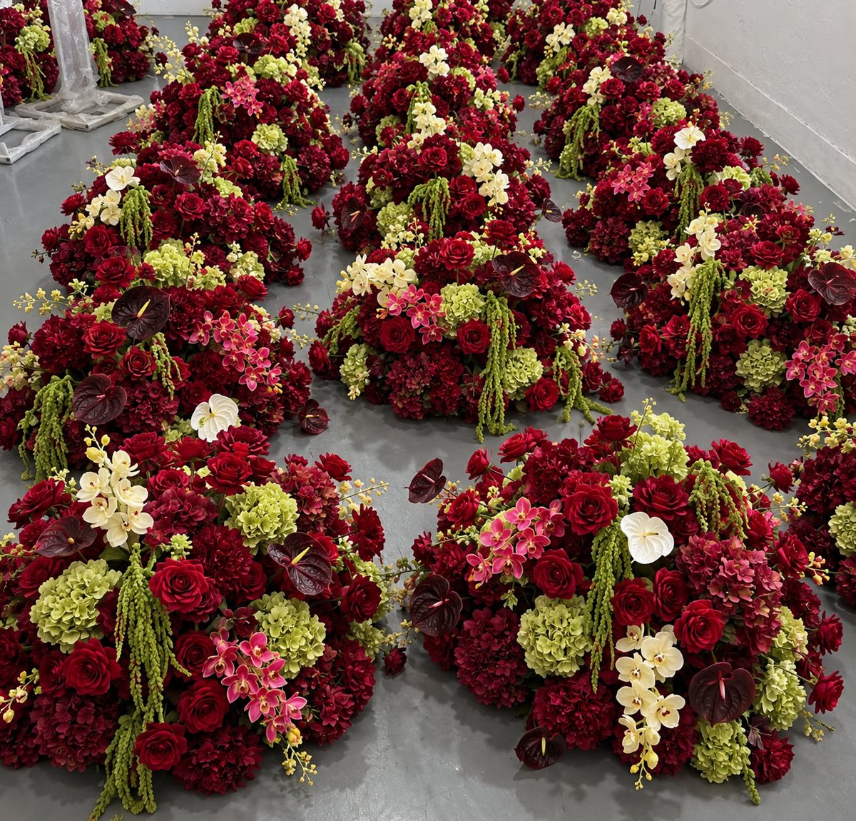 Deep Red and Greenery Premium Artificial Flower Ball Centrepiece - 1079