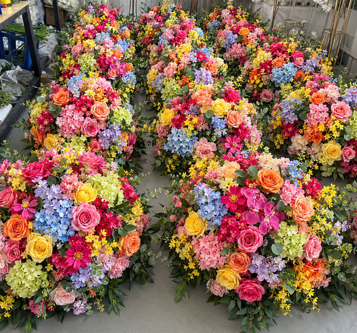 Bright Multi Color Rainbow Rose Premium Artificial Flower Ball Centrepiece - 1081