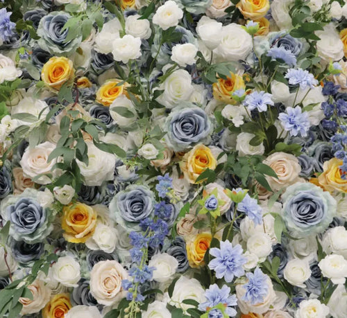 Blue & Yellow Rose Premium Flower Wall - 158