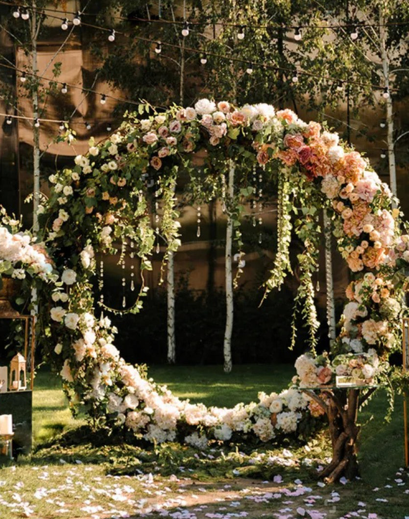 Greenery, Peach Ivory Premium Flower Circle Arch - 4804