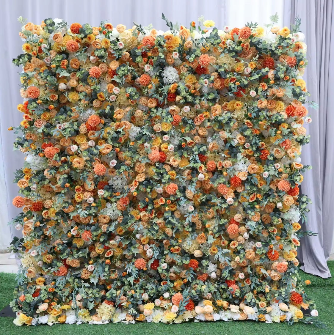 Orange, Yellow and Peach Greenery Premium Flower Wall - 095