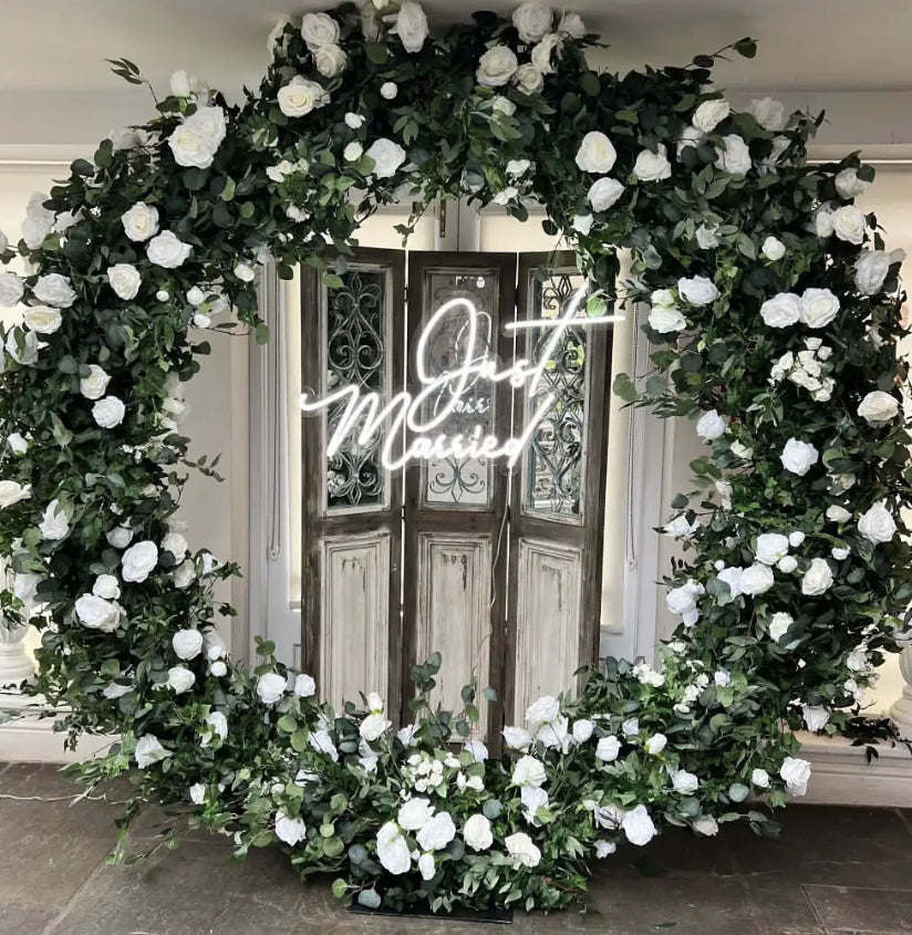 Wild White Rose Greenery Premium Floral Circle Arch - 4802