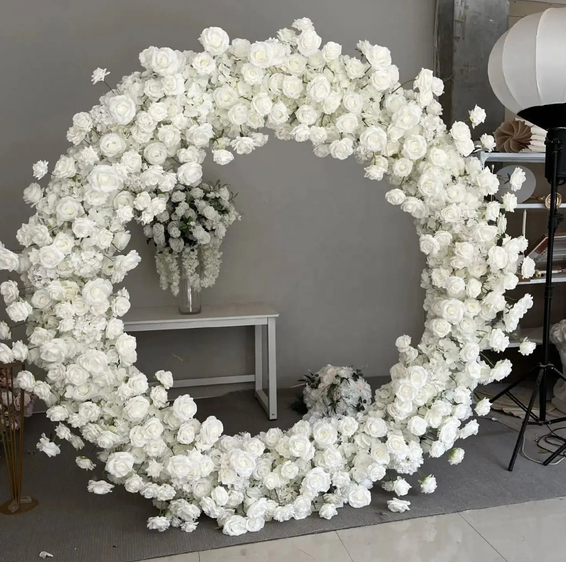 Wild White Rose Premium Floral Circle Arch - 4801