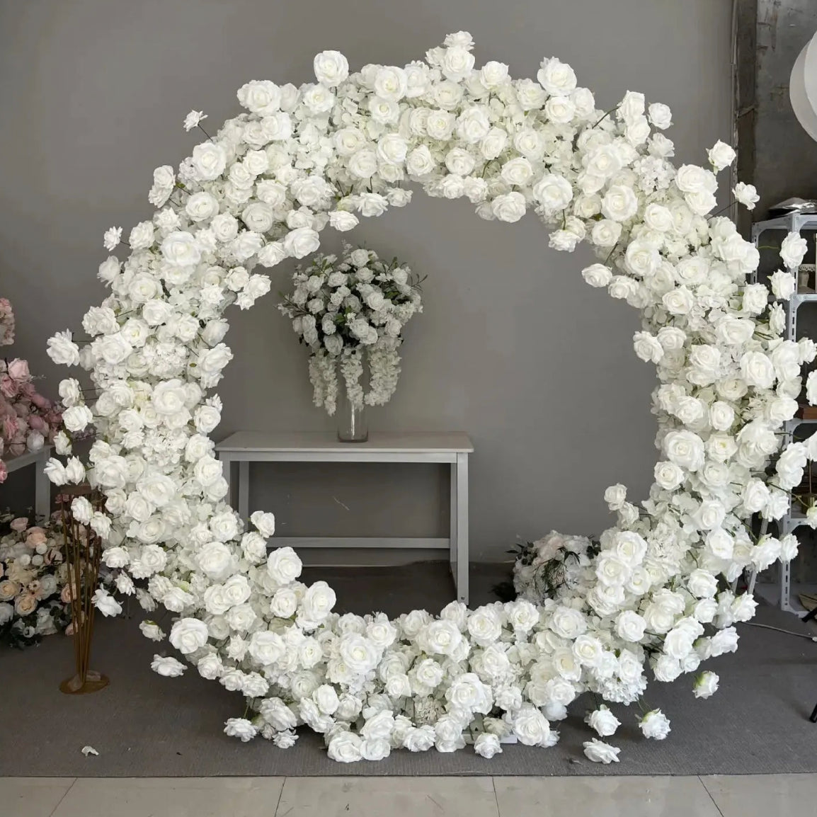 Wild White Rose Premium Floral Circle Arch - 4801