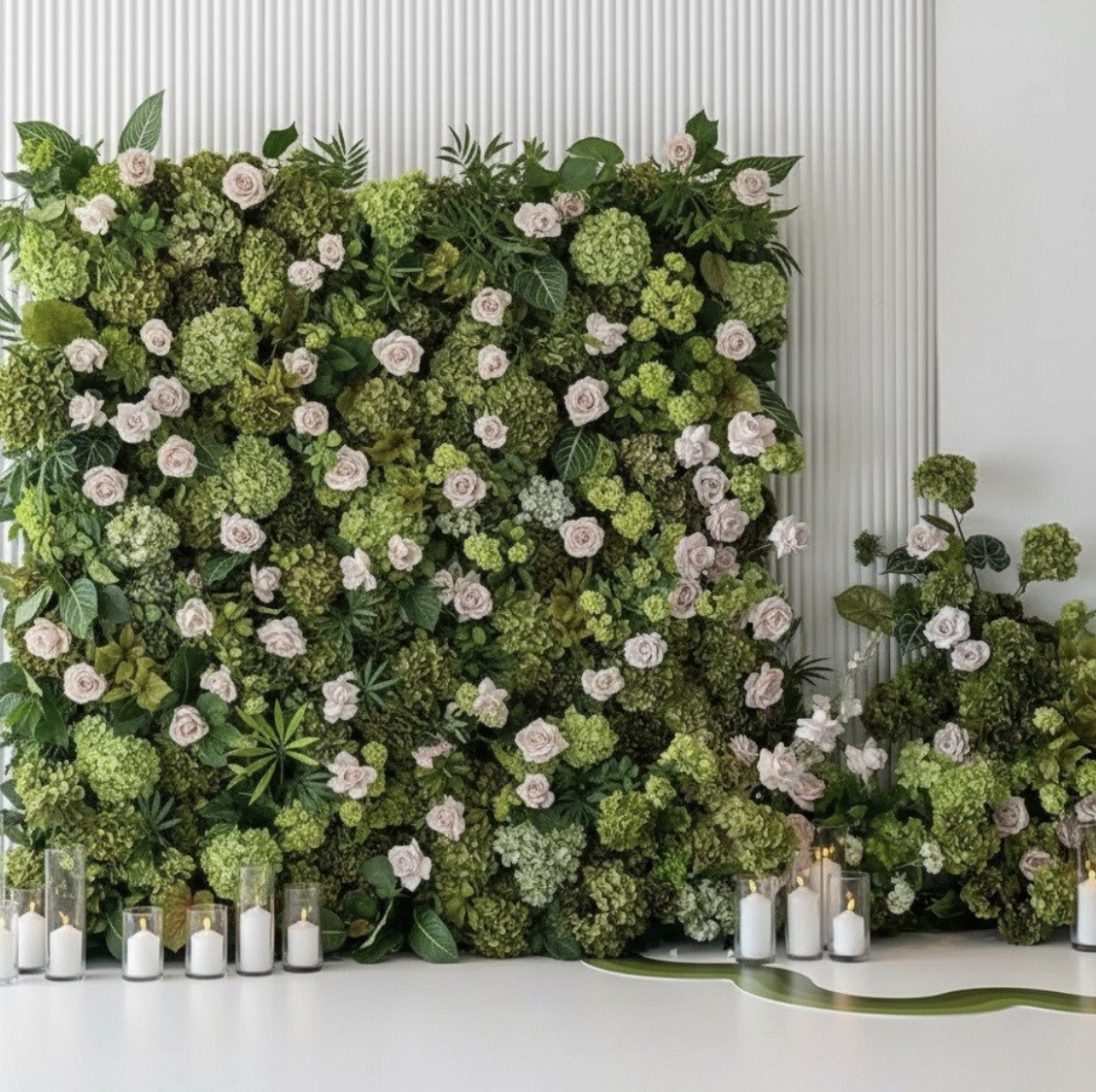 Multi Color Greenery and Pink Blush Rose Premium Flower Wall - 537