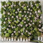 Multi Color Greenery and Pink Blush Rose Premium Flower Wall - 537