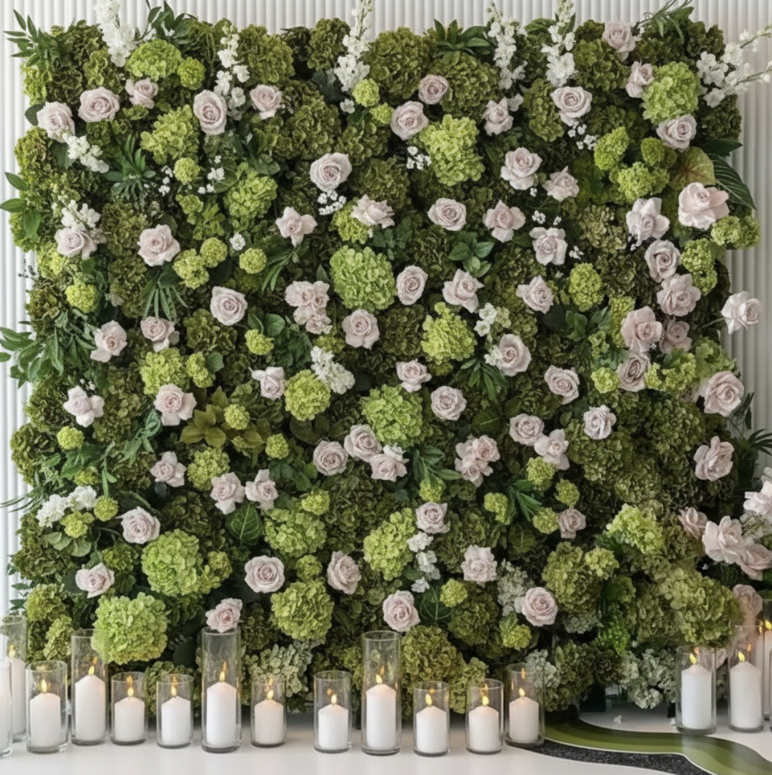 Multi Color Greenery and Pink Blush Rose Premium Flower Wall - 537
