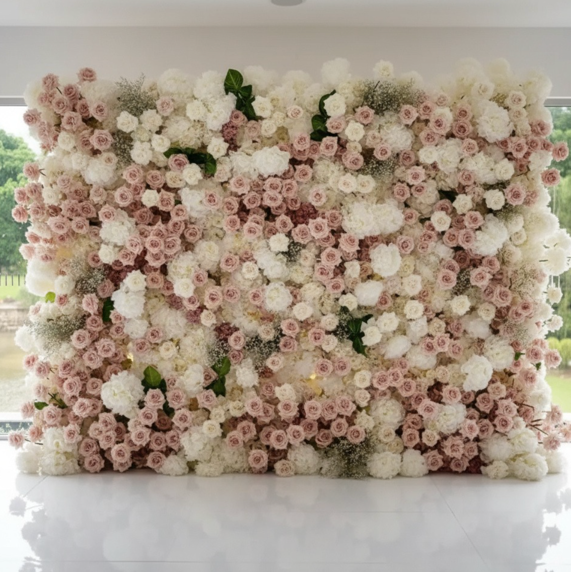Pink Blush and White Ivory Deluxe Premium Flower Wall Backdrop - 281