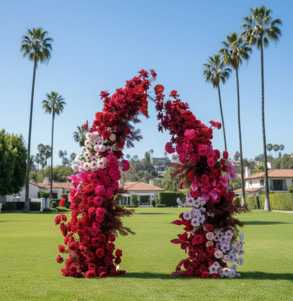 Red and Pink 2 Piece Premium Flower Horn Arch Set - 4602