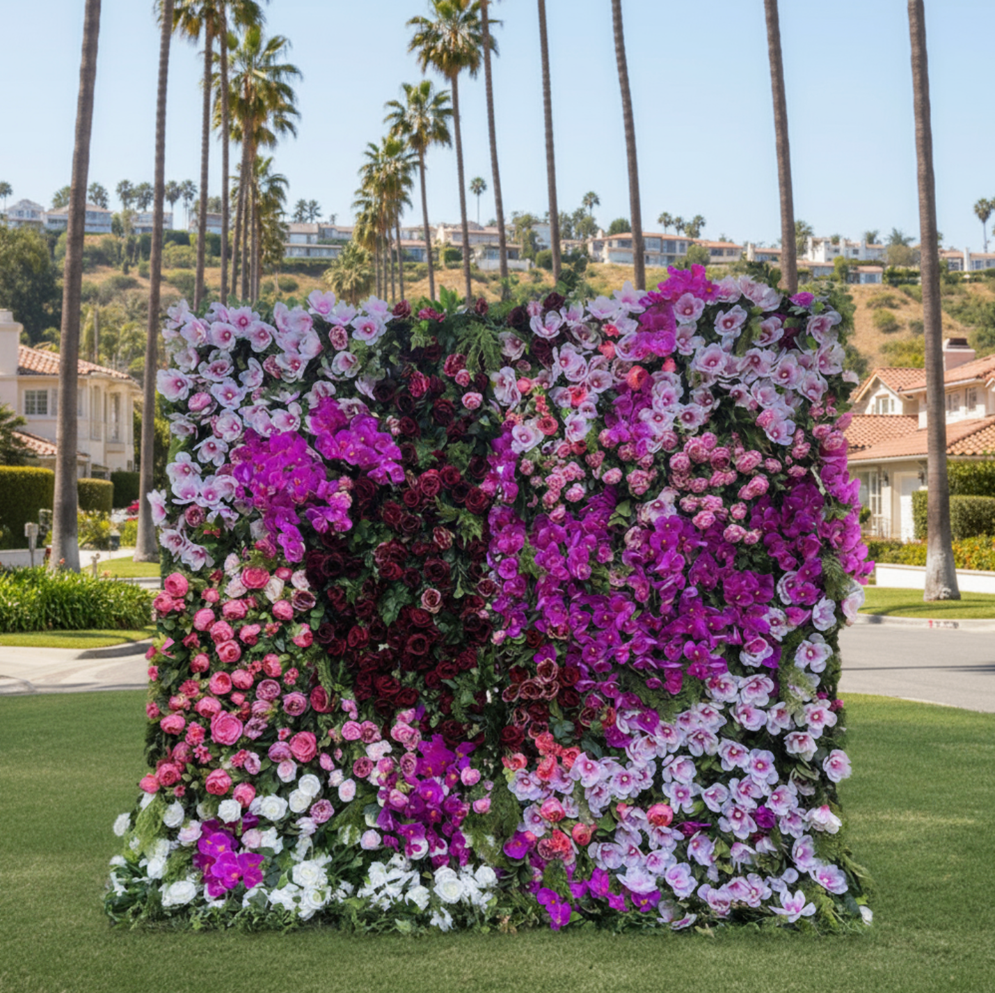 Dripping Fuscia, White and Pink Premium Flower Wall - 038