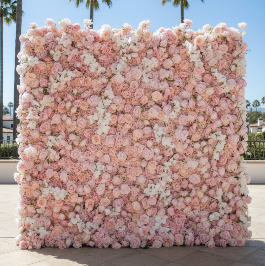 Dripping Pink and White Premium Rose Flower Wall - 258