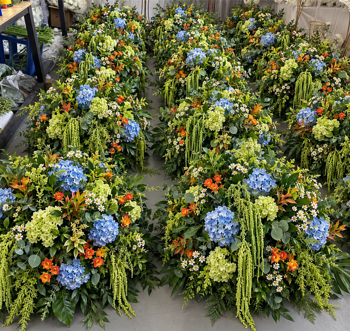 Blue , Orange Greenery Premium Artificial Flower Ball Centrepiece - 1082