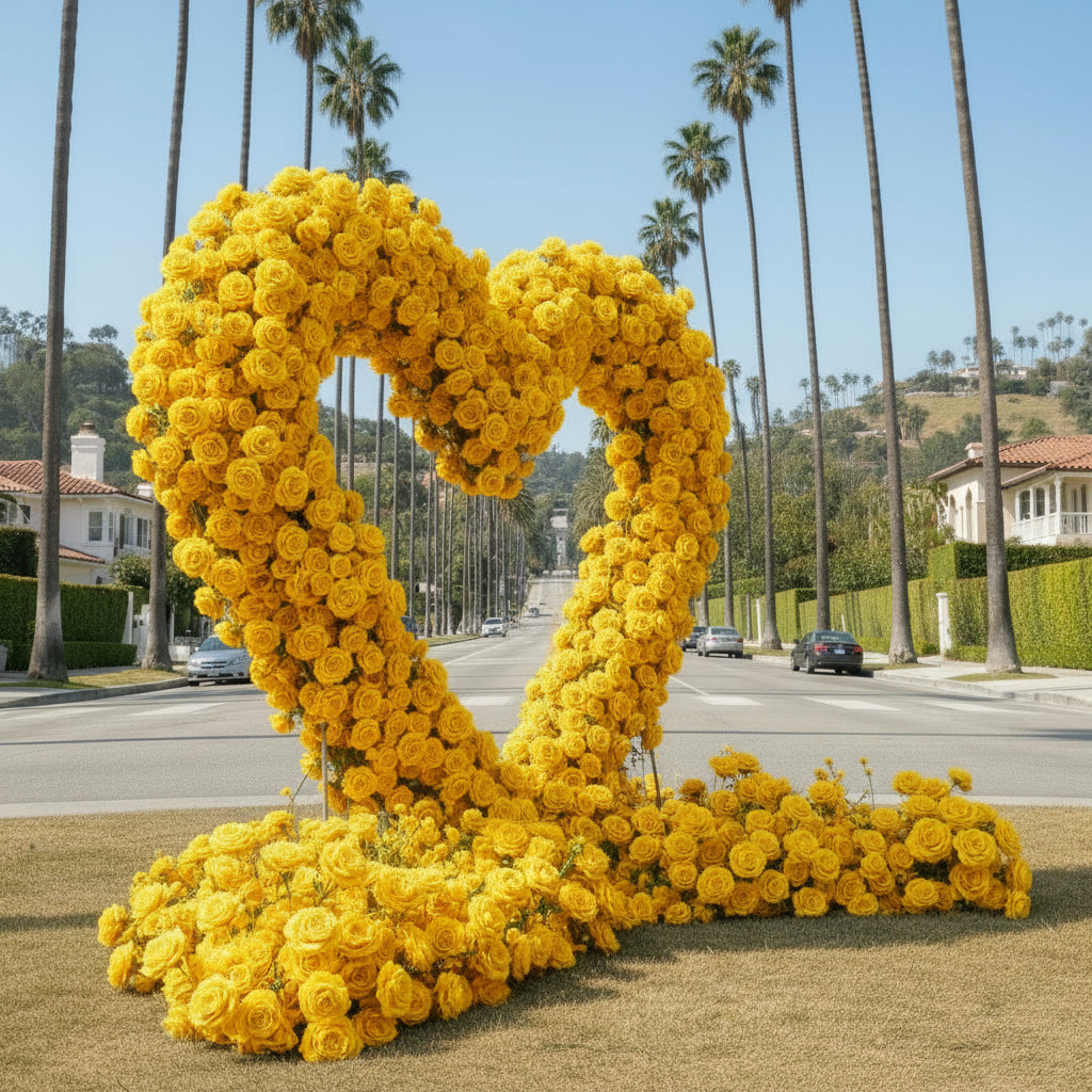 Yellow Premium Deluxe Rose Heart Flower Arch #4925