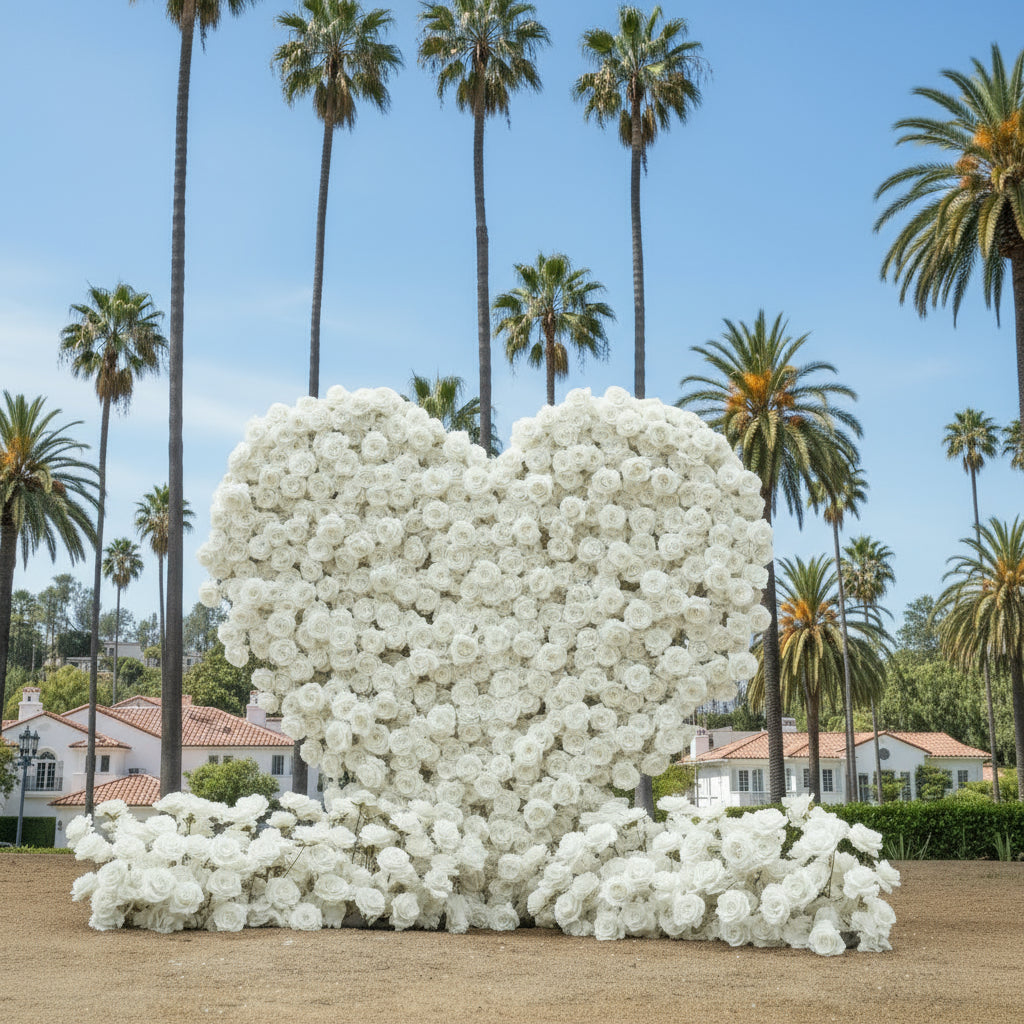 White Premium Wild Rose Heart Flower Arch #4902