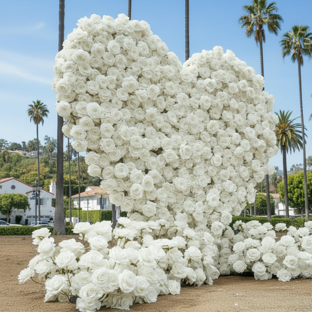 White Premium Wild Rose Heart Flower Arch #4902