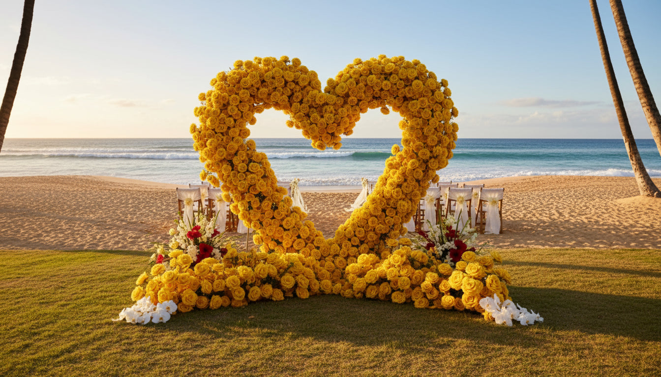 Yellow Premium Deluxe Rose Heart Flower Arch #4925