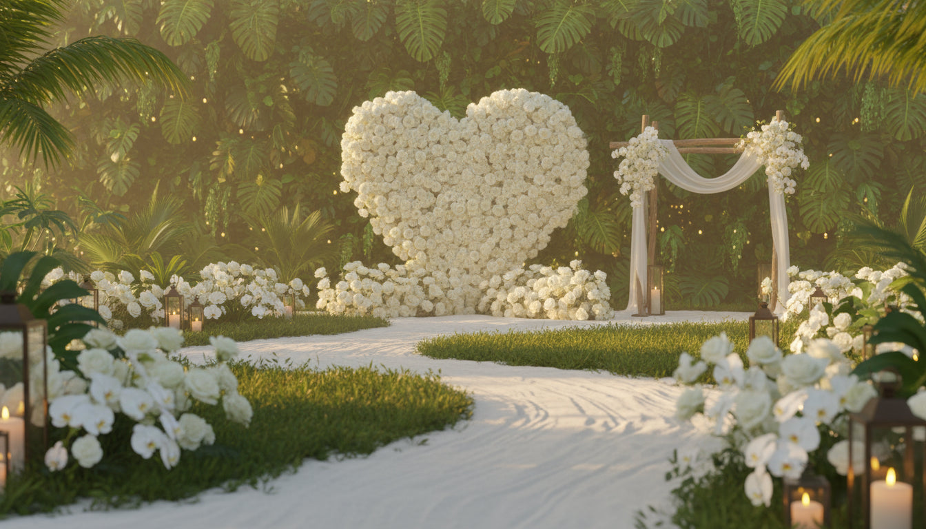 White Premium Wild Rose Heart Flower Arch #4902