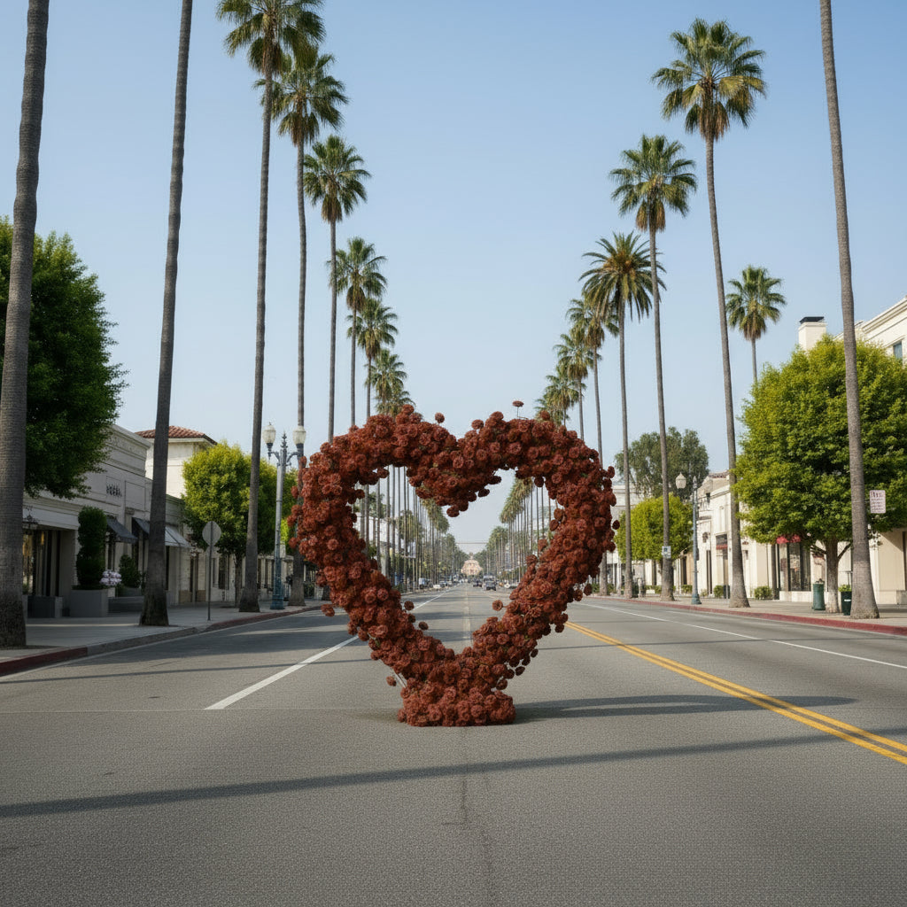 Brown Cream Classic Wild Rose Flower Heart Arch #4945