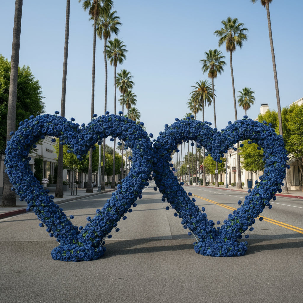 Dark Blue Classic Wild Rose Flower Heart Arch #4938