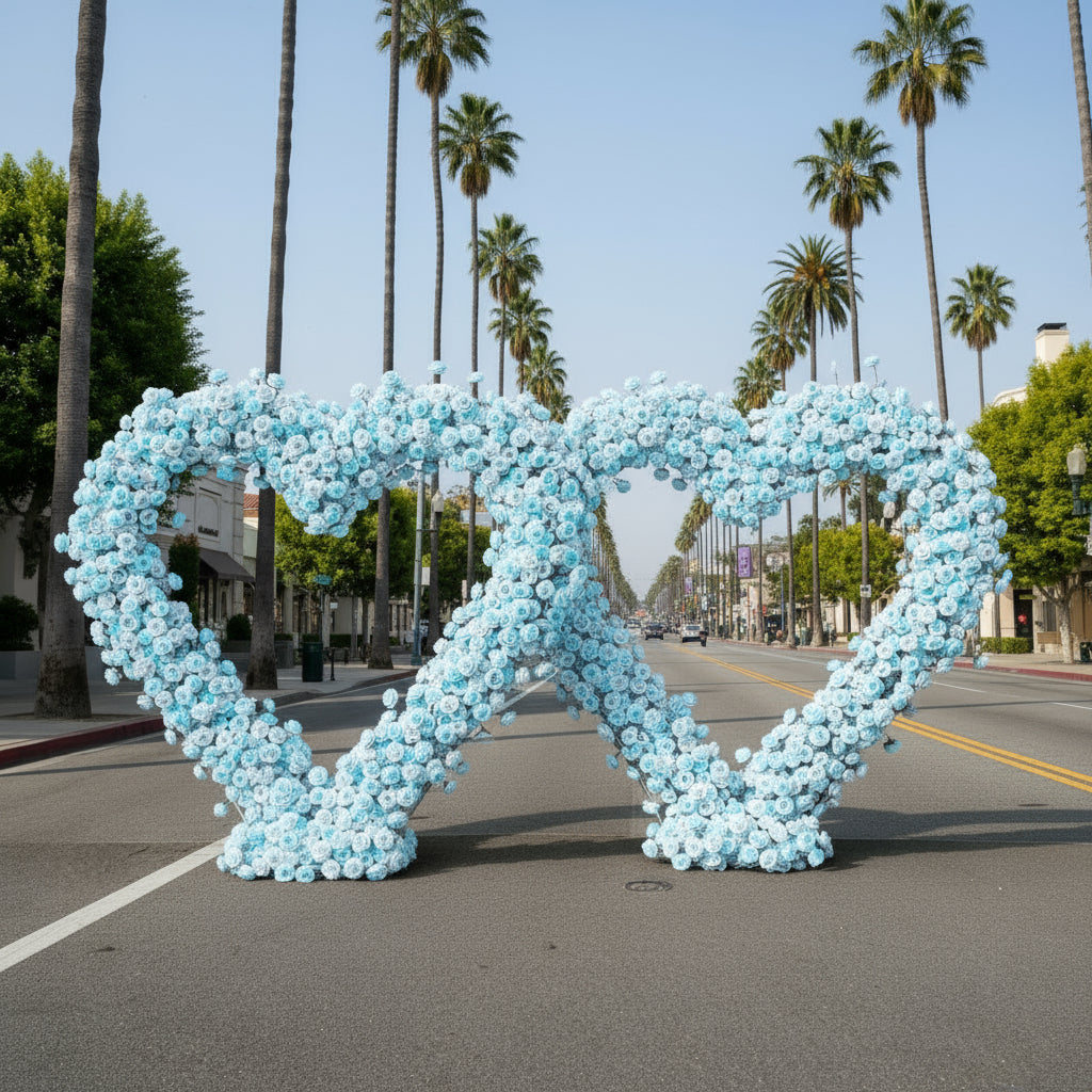 Light Blue Classic Wild Rose Flower Heart Arch #4936