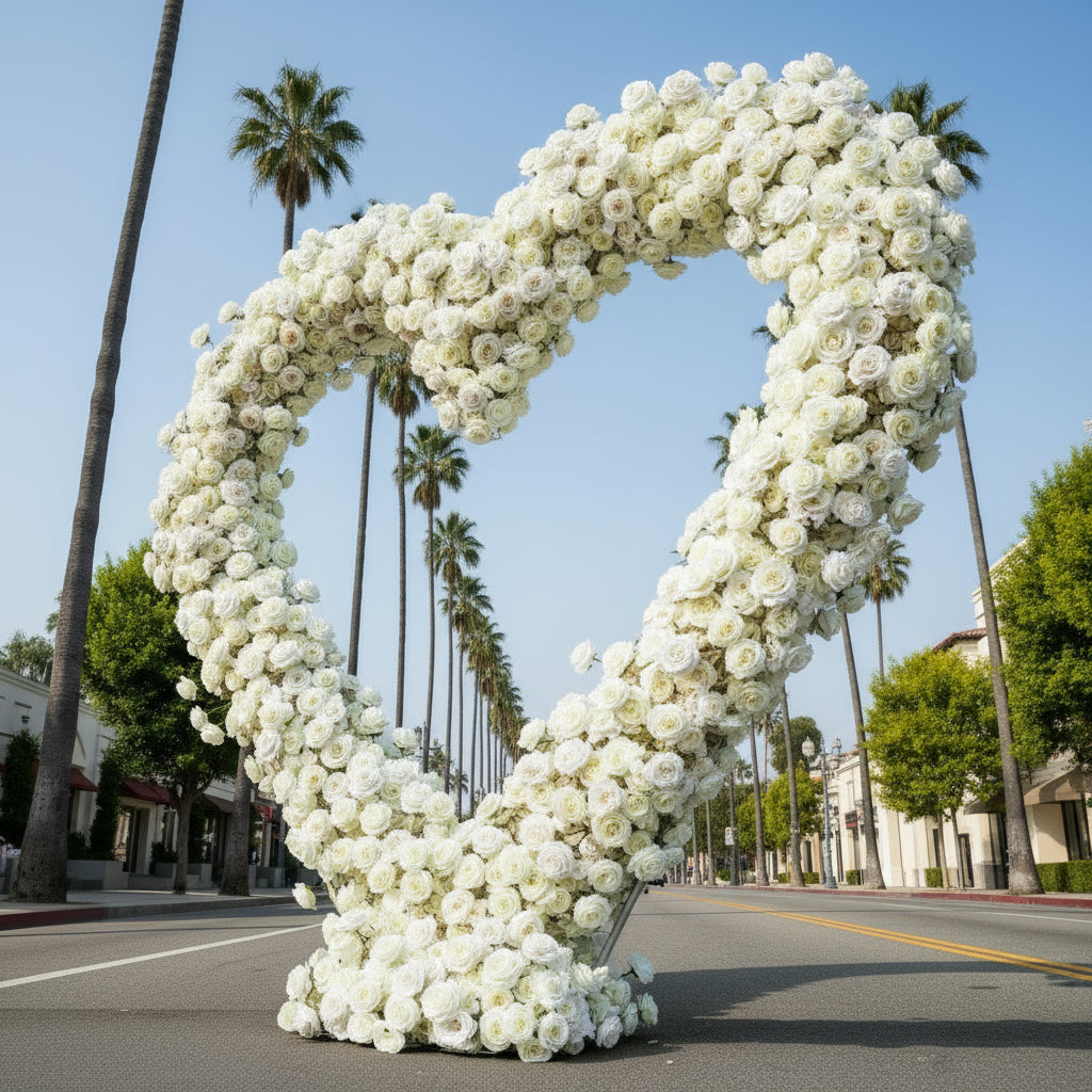 White Classic Wild Rose Flower Heart Arch #4931