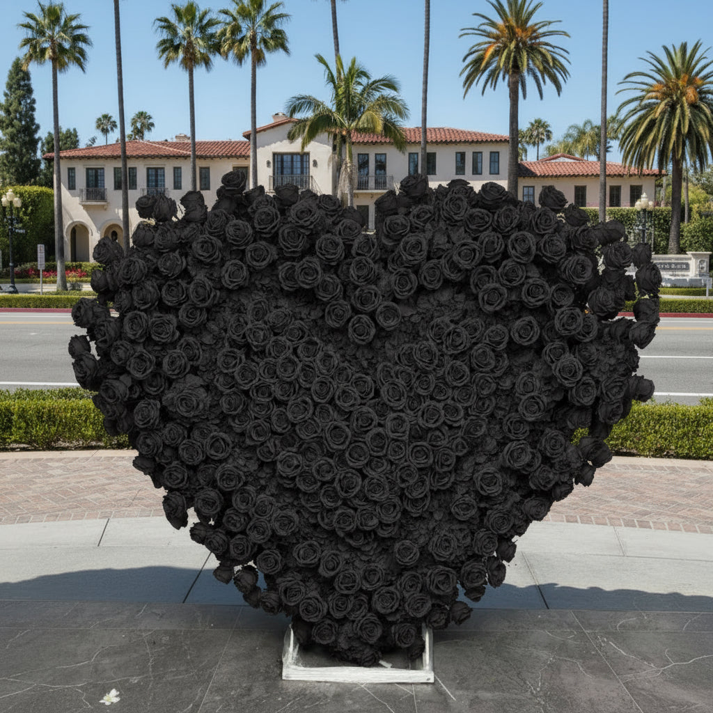 Black Solid Premium Wild Rose 3D Heart Flower Arch #4950