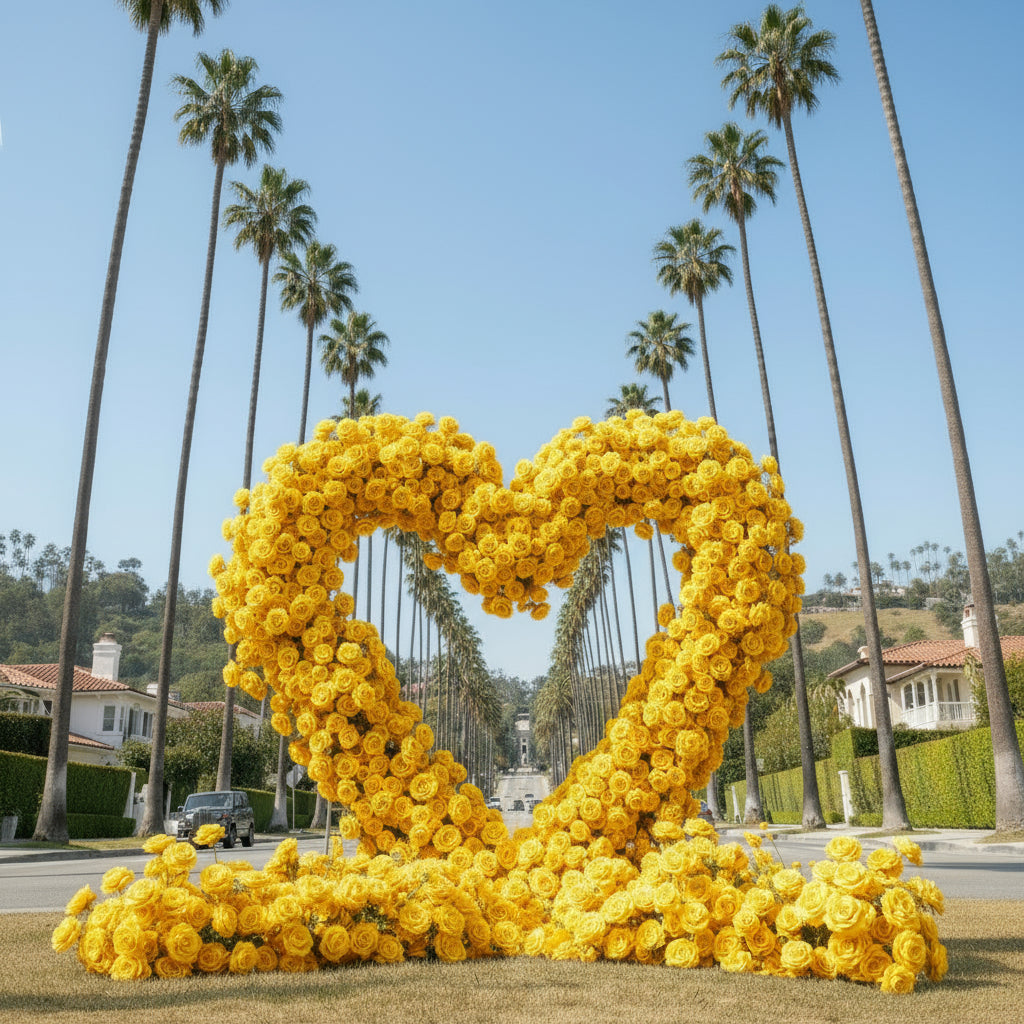 Yellow Premium Deluxe Rose Heart Flower Arch #4925