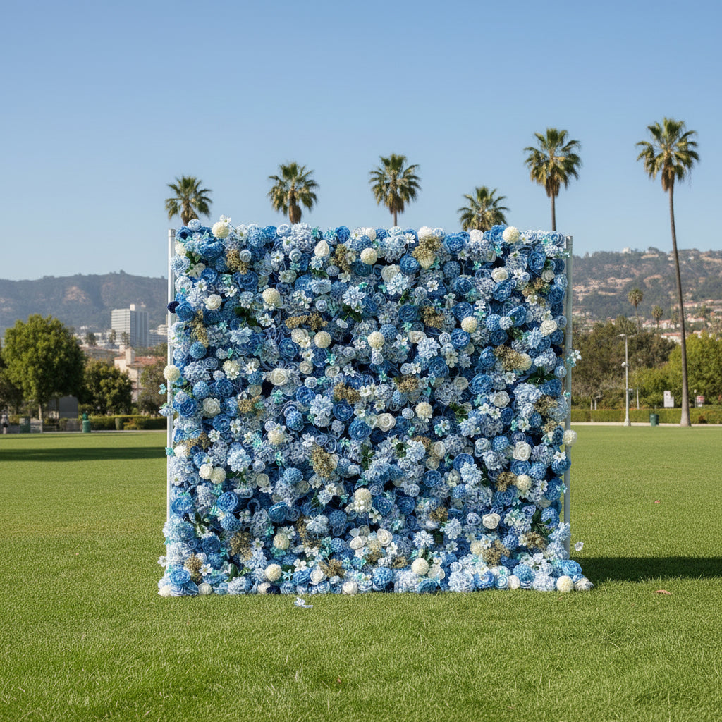 Sea of Blue & Cream Premium Flower Wall Backdrop - 269