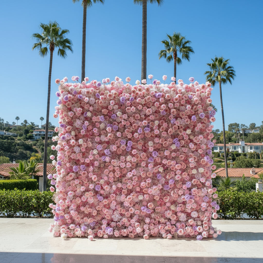Baby's Breath Pink + Purple Rose Flower Wall - 068