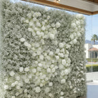 Baby's Breath Silver + White Rose Flower Wall - 178