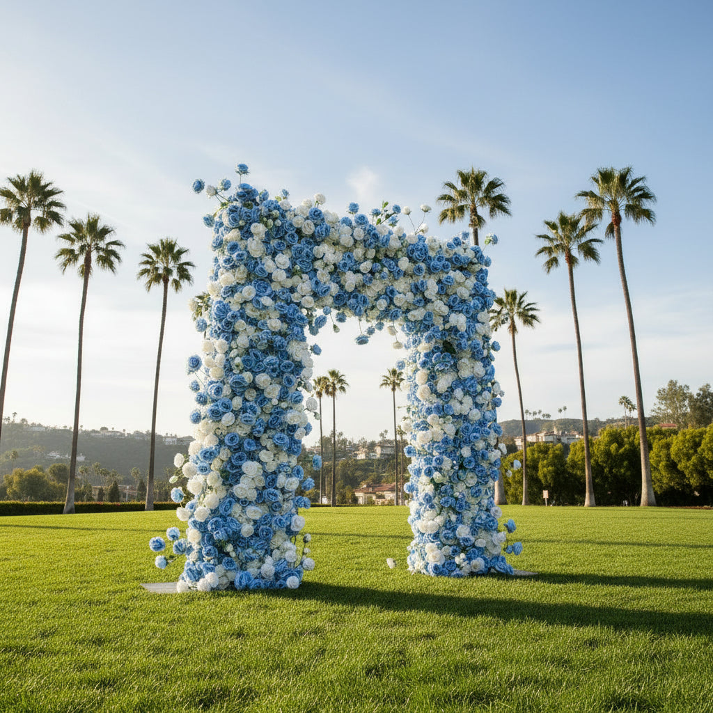 White & Blue Wild Rose Premium Floral Square Arch - 5004