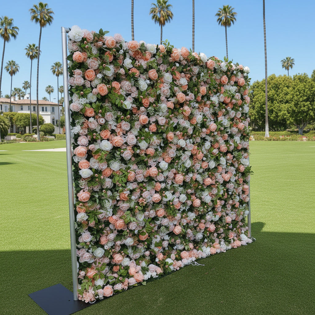 Peach & White Wild Rose Premium Greenery Wall - 203
